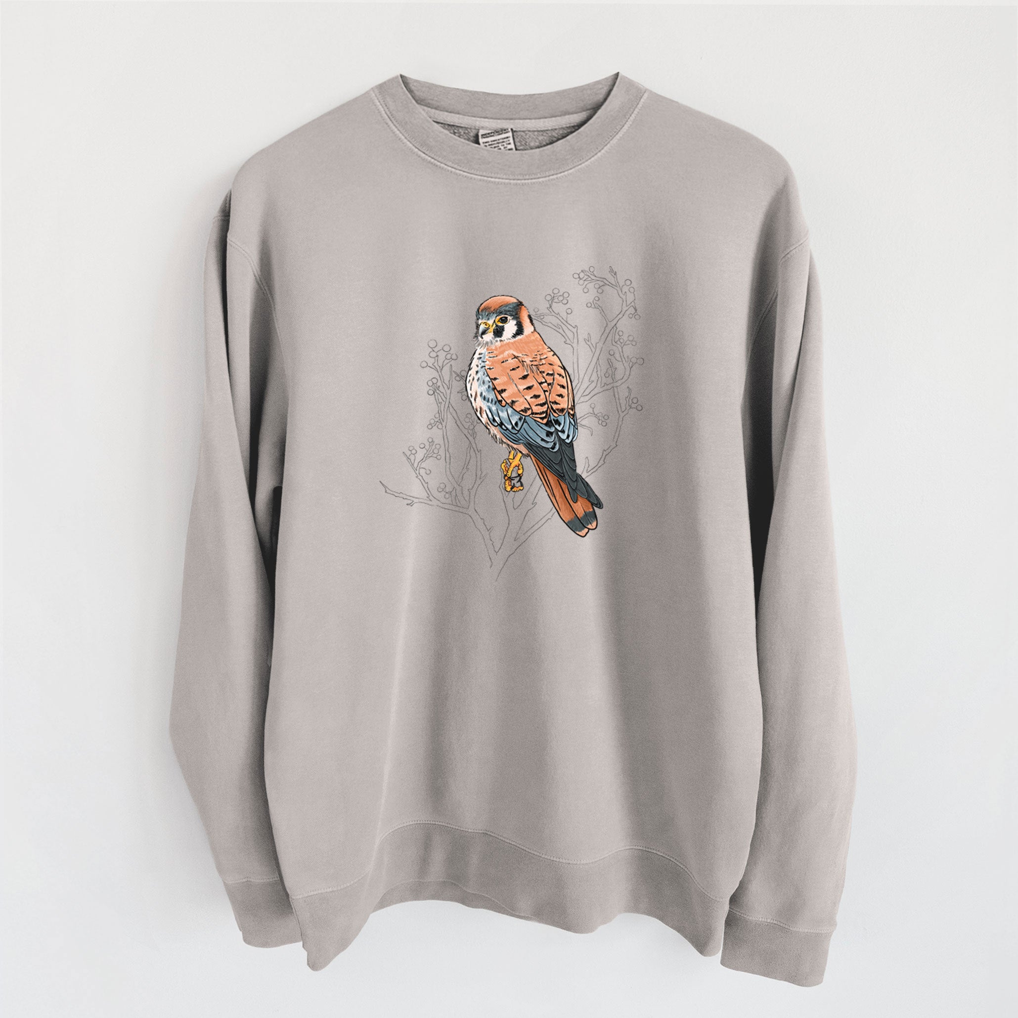 Vibrant American Kestrel - Falco sparverius - Unisex Pigment Dyed Crew Sweatshirt