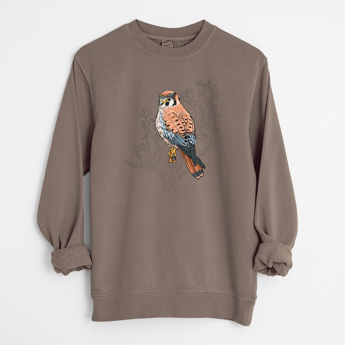 Vibrant American Kestrel - Falco sparverius - Unisex Pigment Dyed Crew Sweatshirt in Espresso