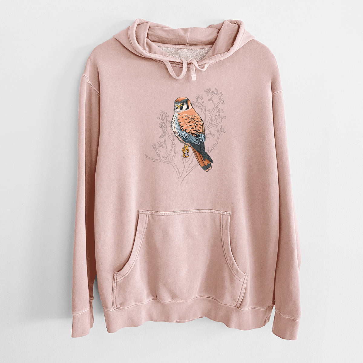 Vibrant American Kestrel - Falco sparverius - Unisex Pigment Dyed Hoodie