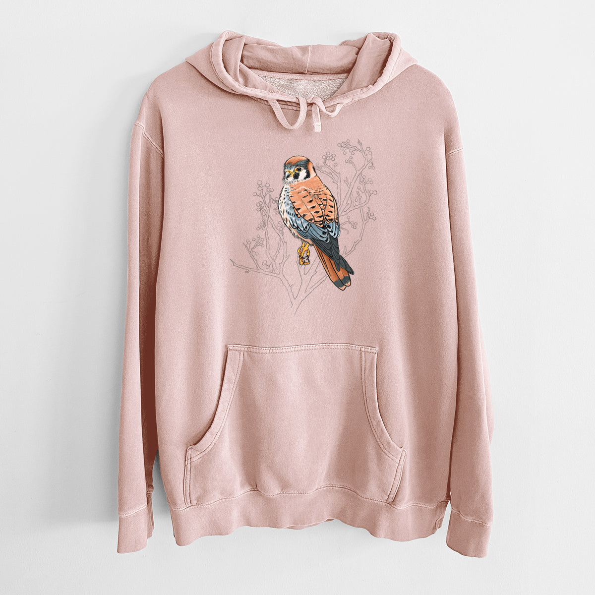 Vibrant American Kestrel - Falco sparverius - Unisex Pigment Dyed Hoodie