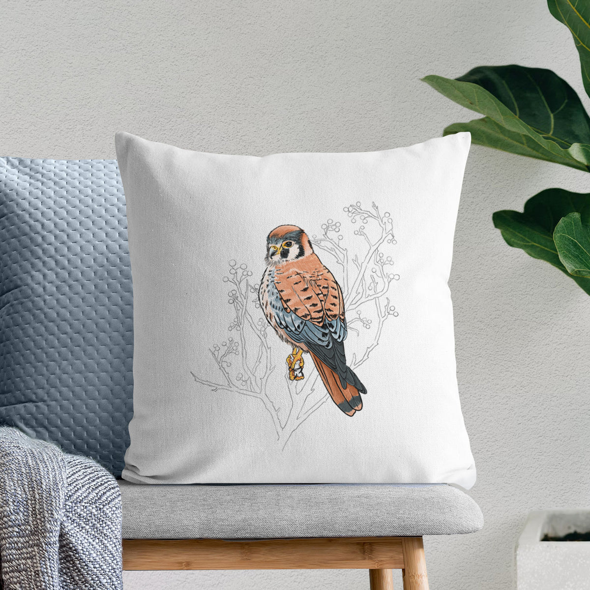 Vibrant American Kestrel - Falco sparverius - Throw Pillow Cover