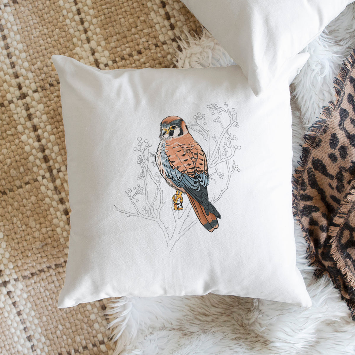 Vibrant American Kestrel - Falco sparverius - Throw Pillow Cover