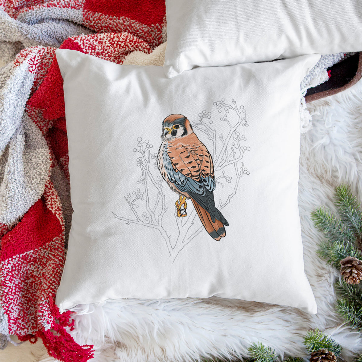 Vibrant American Kestrel - Falco sparverius - Throw Pillow Cover