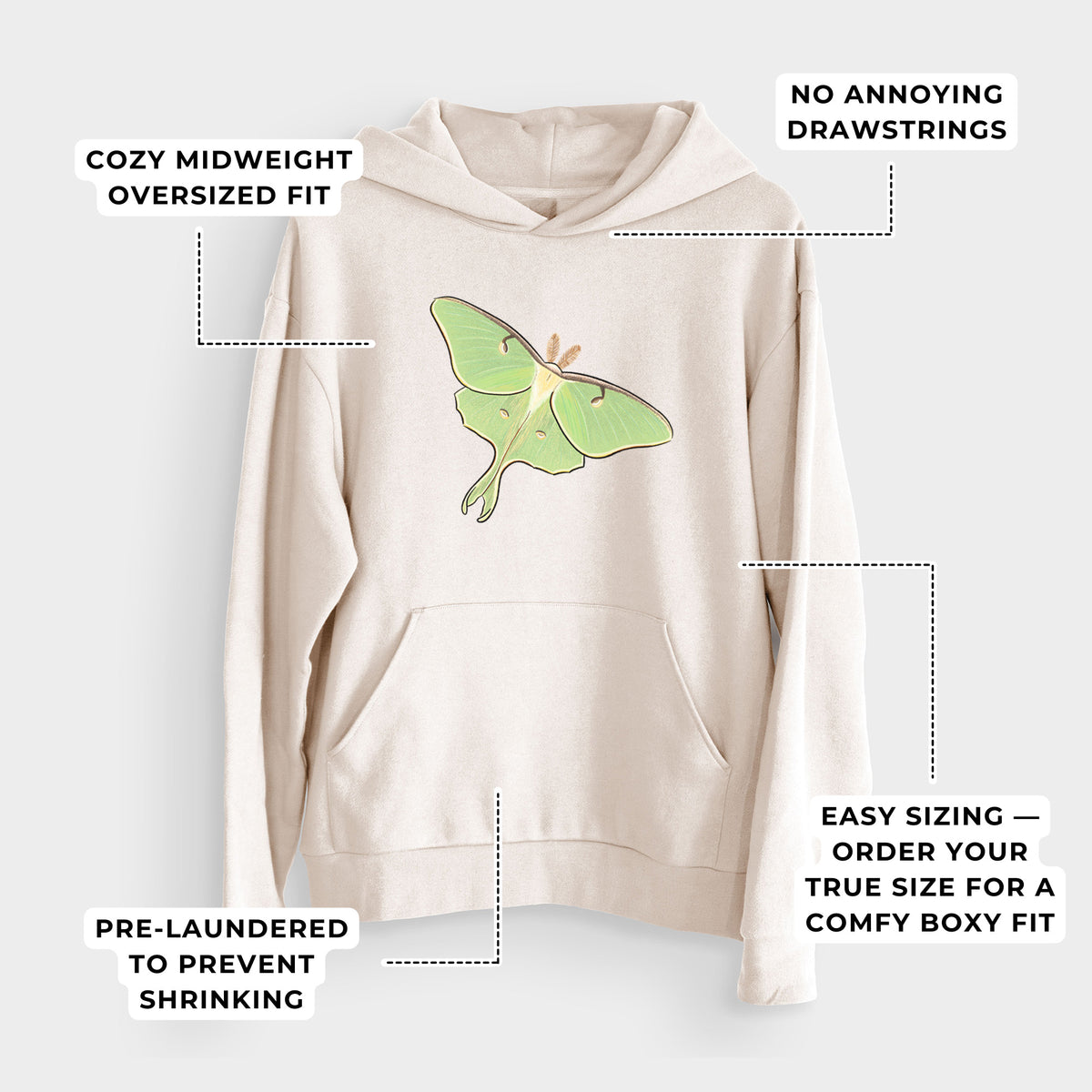 Vibrant Luna Moth - Actias luna  - Bodega Midweight Hoodie