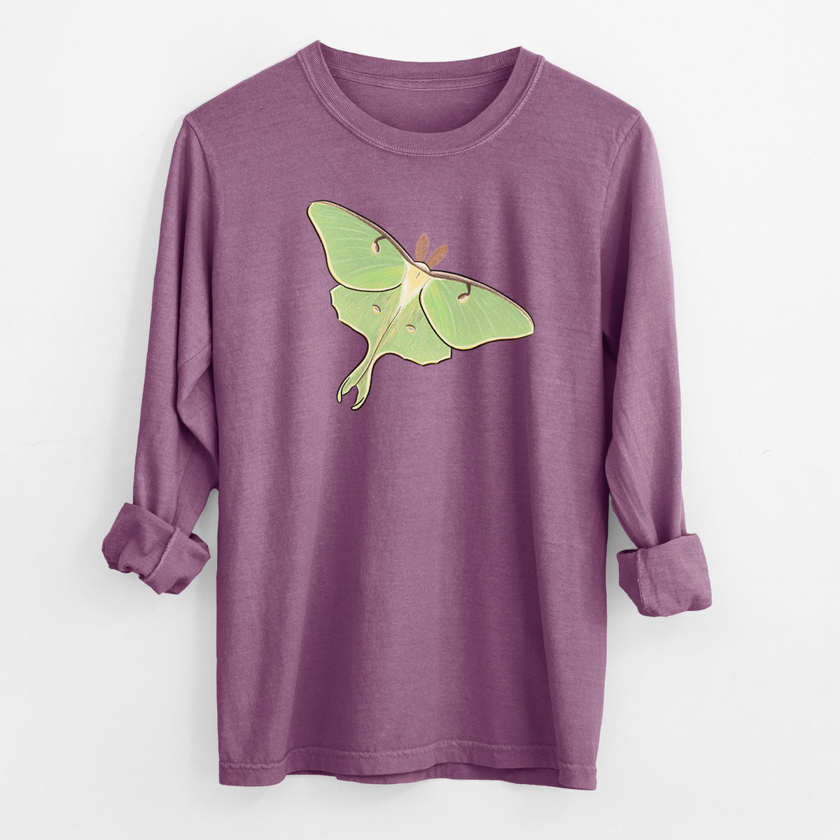 Vibrant Luna Moth - Actias luna - Men&#39;s Heavyweight 100% Cotton Long Sleeve