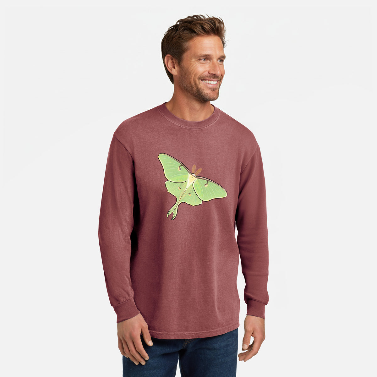 Vibrant Luna Moth - Actias luna - Unisex Comfort Colors 100% Cotton Long Sleeve