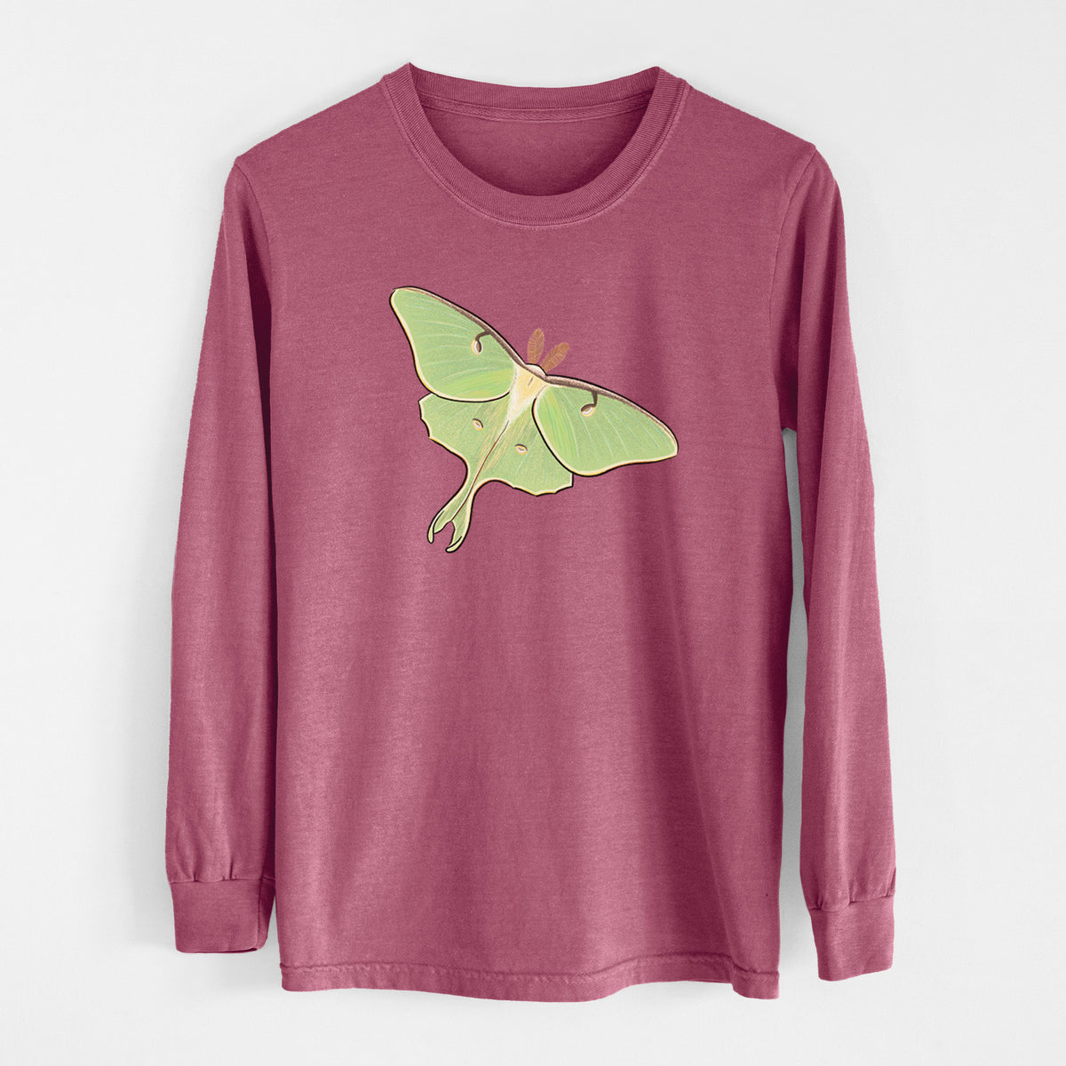 Vibrant Luna Moth - Actias luna - Men&#39;s Heavyweight 100% Cotton Long Sleeve