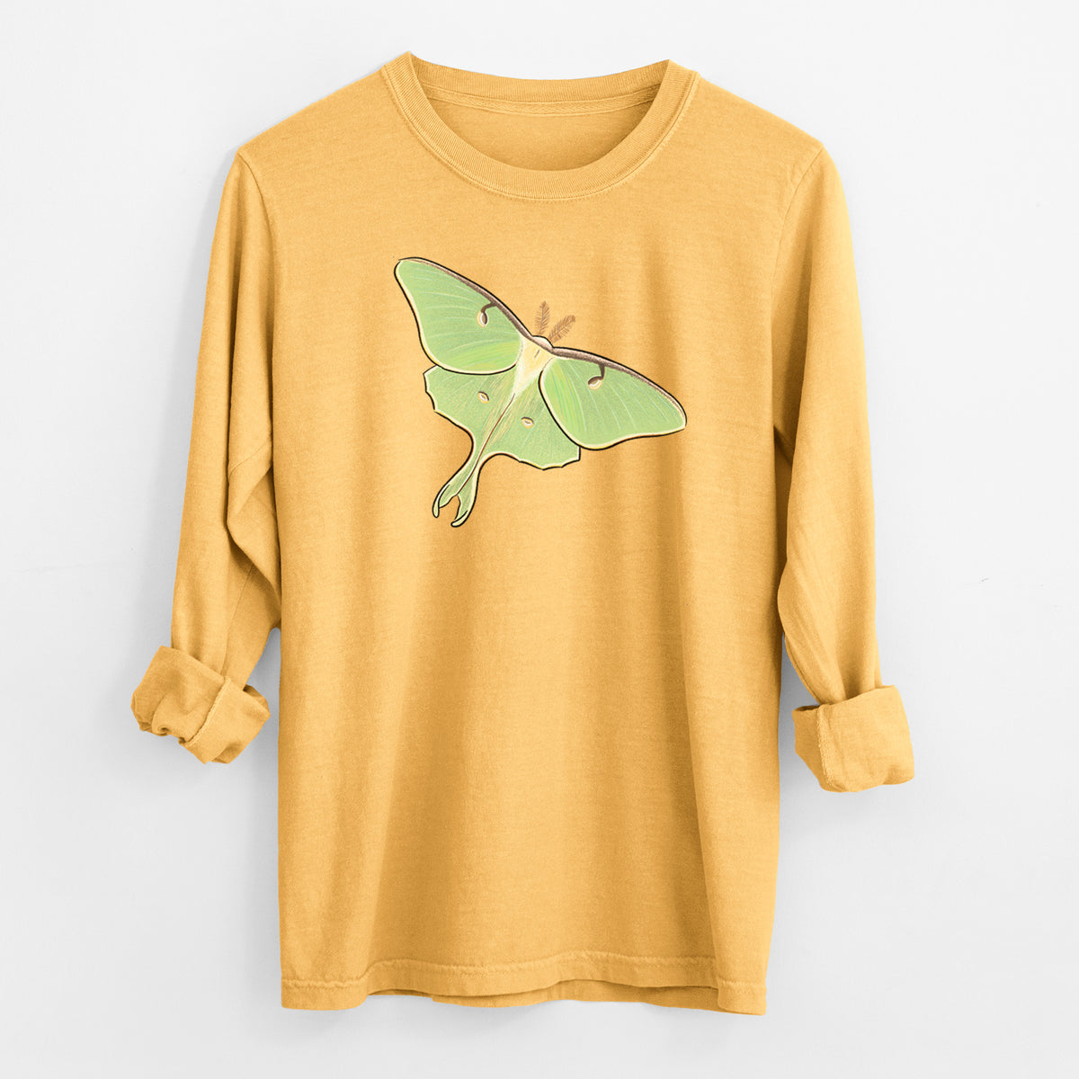 Vibrant Luna Moth - Actias luna - Men&#39;s Heavyweight 100% Cotton Long Sleeve