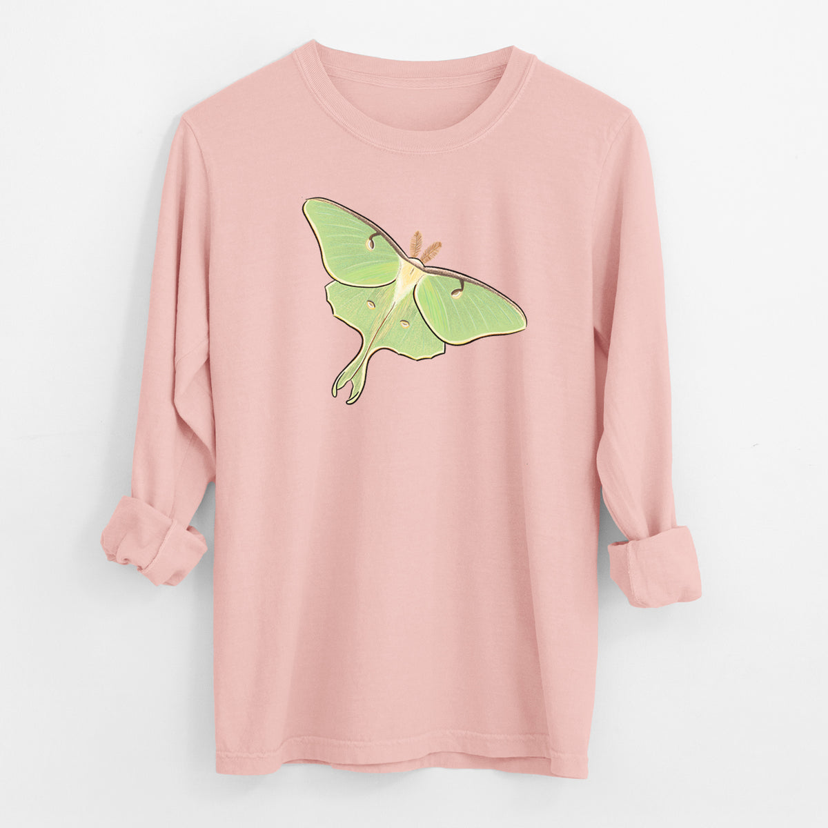 Vibrant Luna Moth - Actias luna - Men&#39;s Heavyweight 100% Cotton Long Sleeve