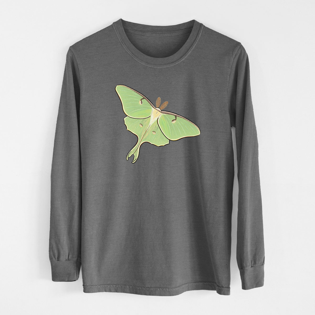 Vibrant Luna Moth - Actias luna - Men&#39;s Heavyweight 100% Cotton Long Sleeve