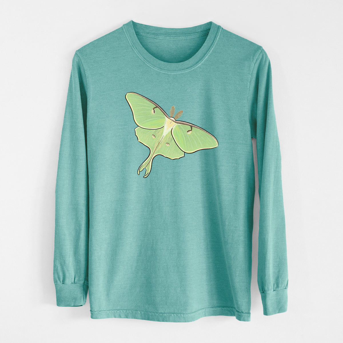 Vibrant Luna Moth - Actias luna - Men&#39;s Heavyweight 100% Cotton Long Sleeve