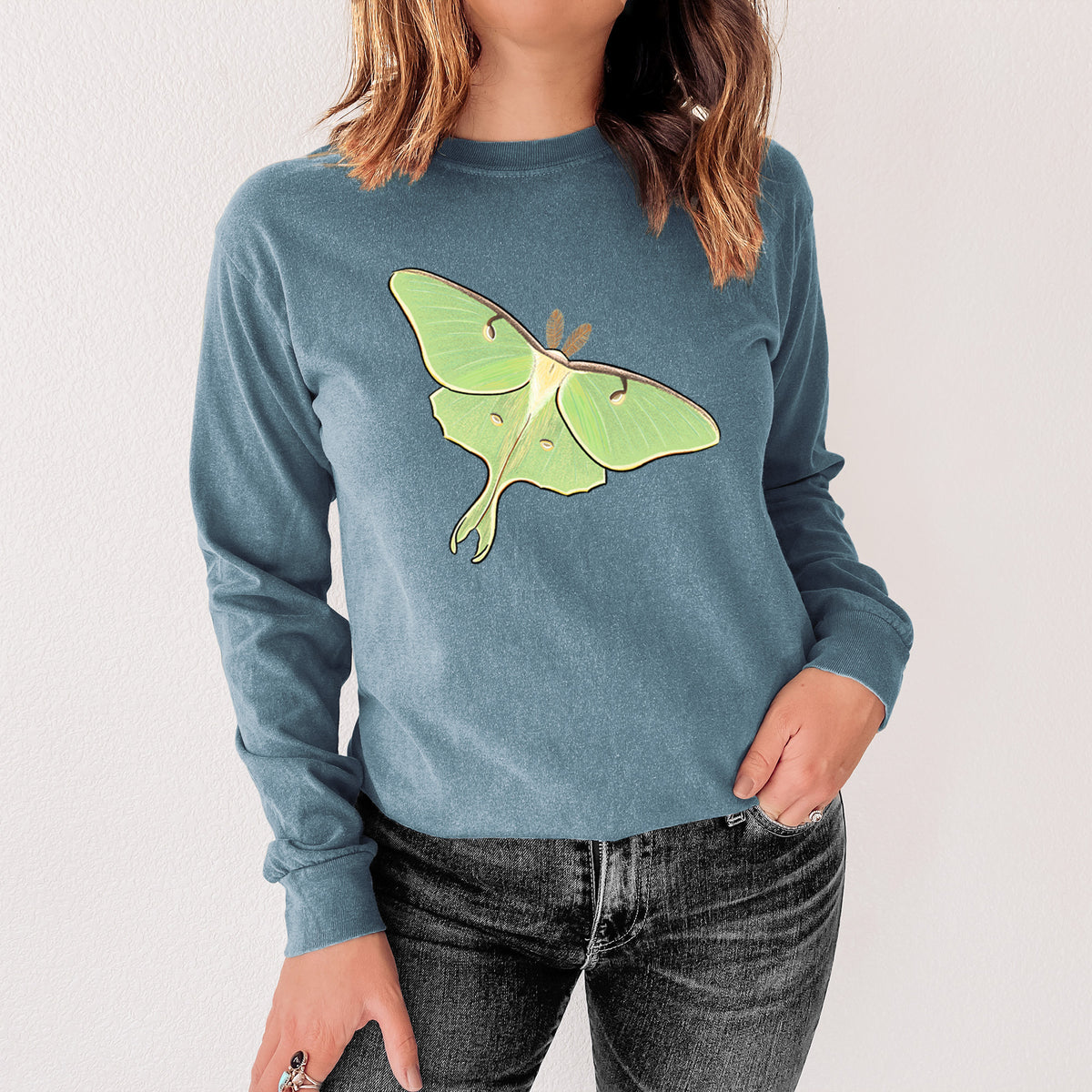 Vibrant Luna Moth - Actias luna - Unisex Comfort Colors 100% Cotton Long Sleeve