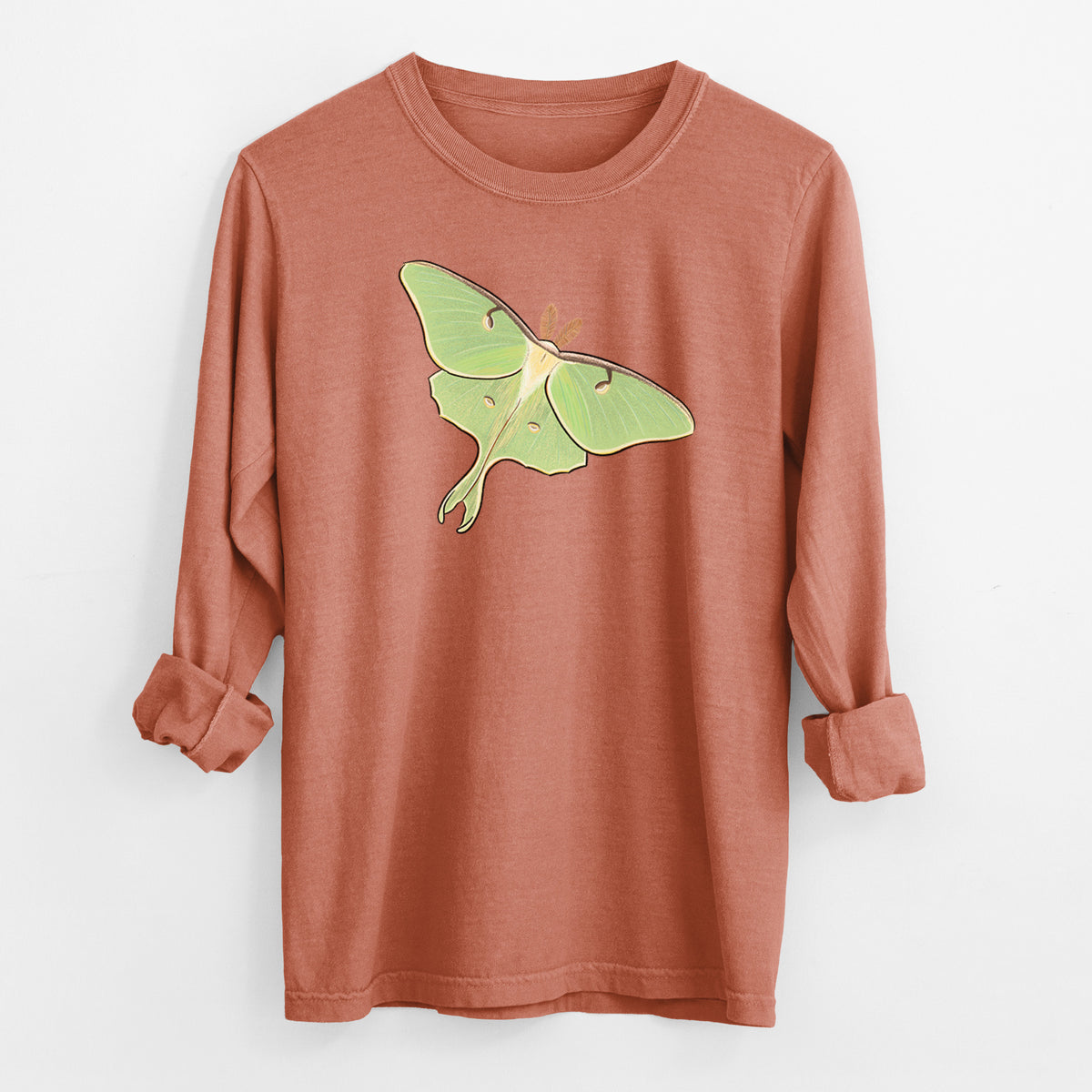 Vibrant Luna Moth - Actias luna - Men&#39;s Heavyweight 100% Cotton Long Sleeve