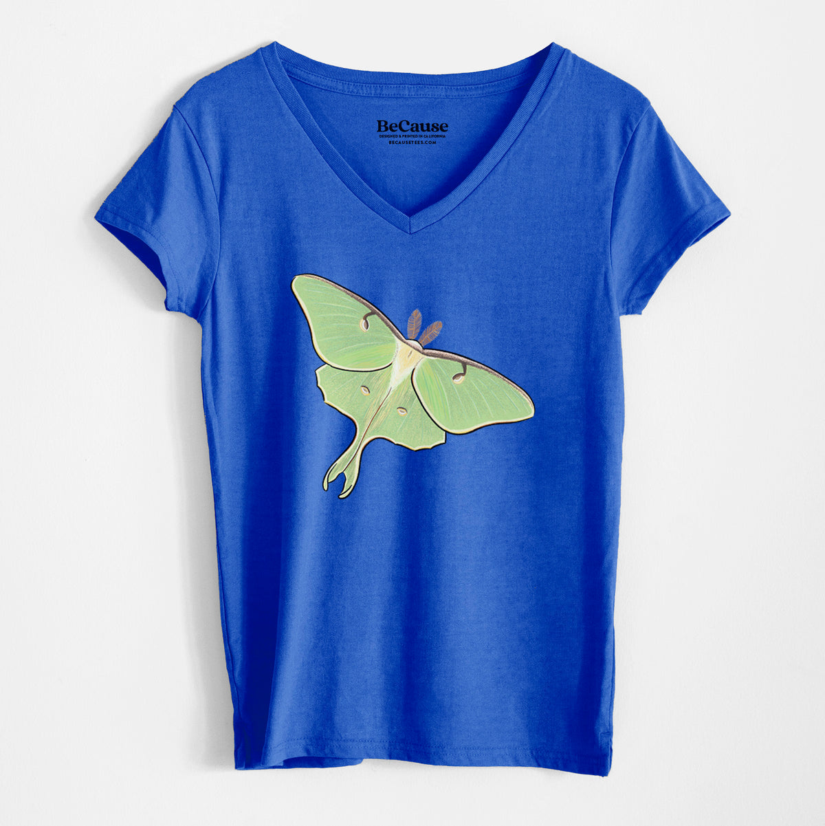 Vibrant Luna Moth - Actias luna - Women&#39;s 100% Recycled V-neck