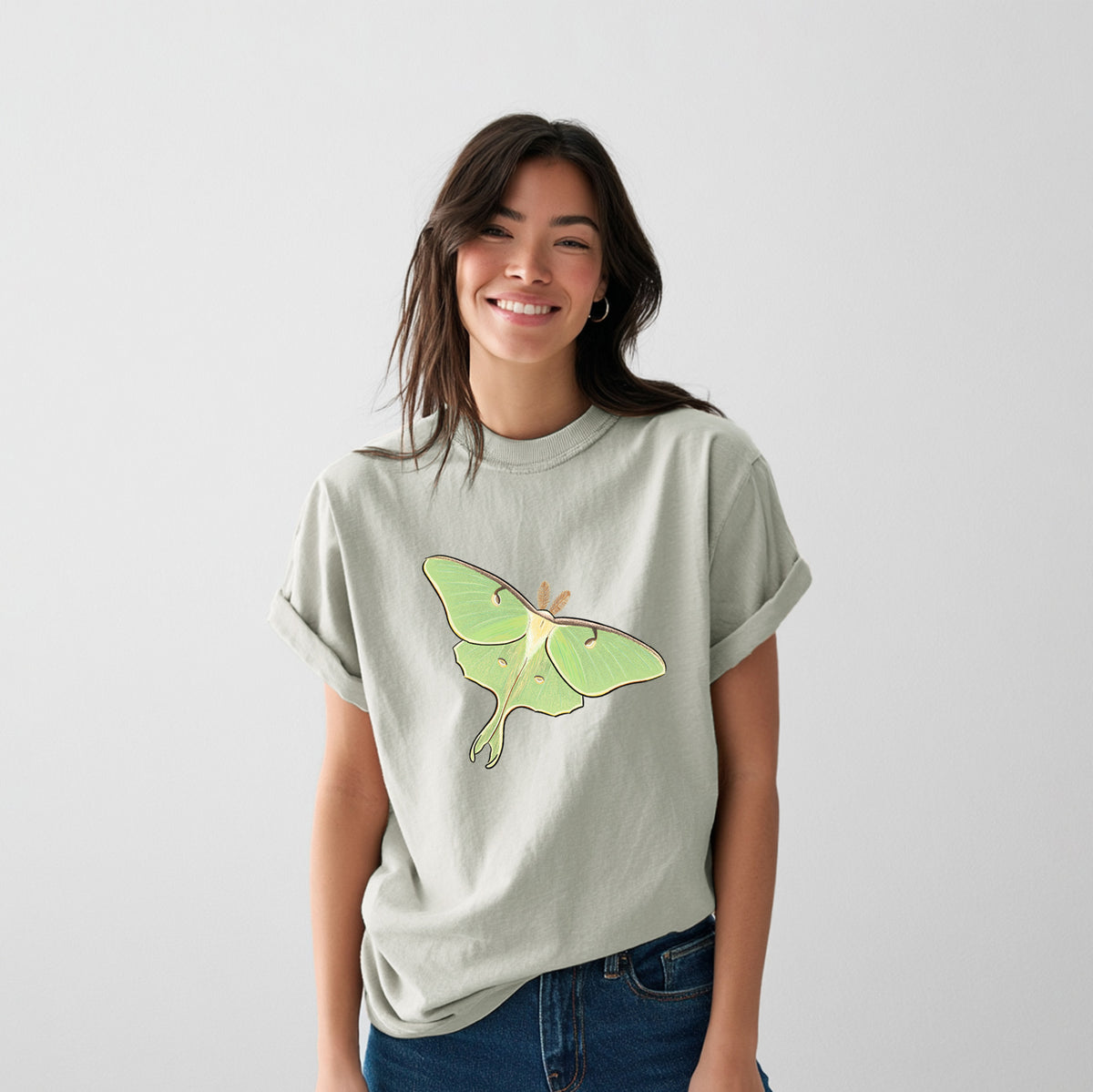 Vibrant Luna Moth - Actias luna - Heavyweight Men&#39;s 100% Organic Cotton Tee