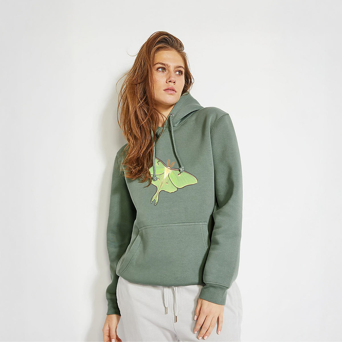 Vibrant Luna Moth - Actias luna - Heavyweight Fleece Hoodie