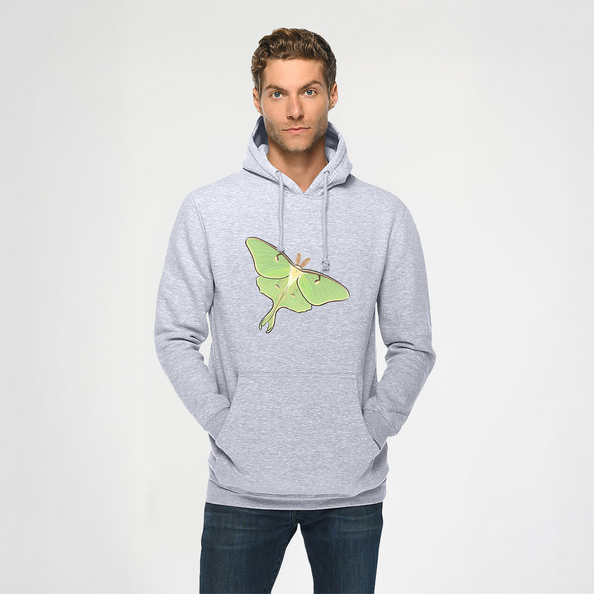 Vibrant Luna Moth - Actias luna - Heavyweight Fleece Hoodie