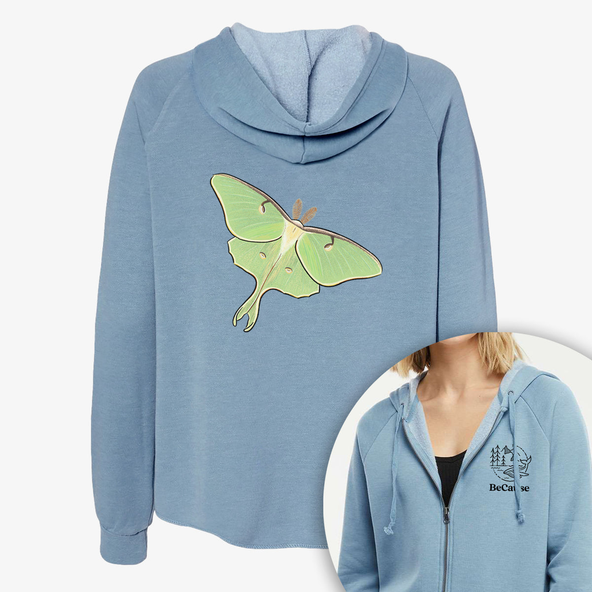 Vibrant Luna Moth - Actias luna - Women&#39;s Cali Wave Zip-Up Sweatshirt