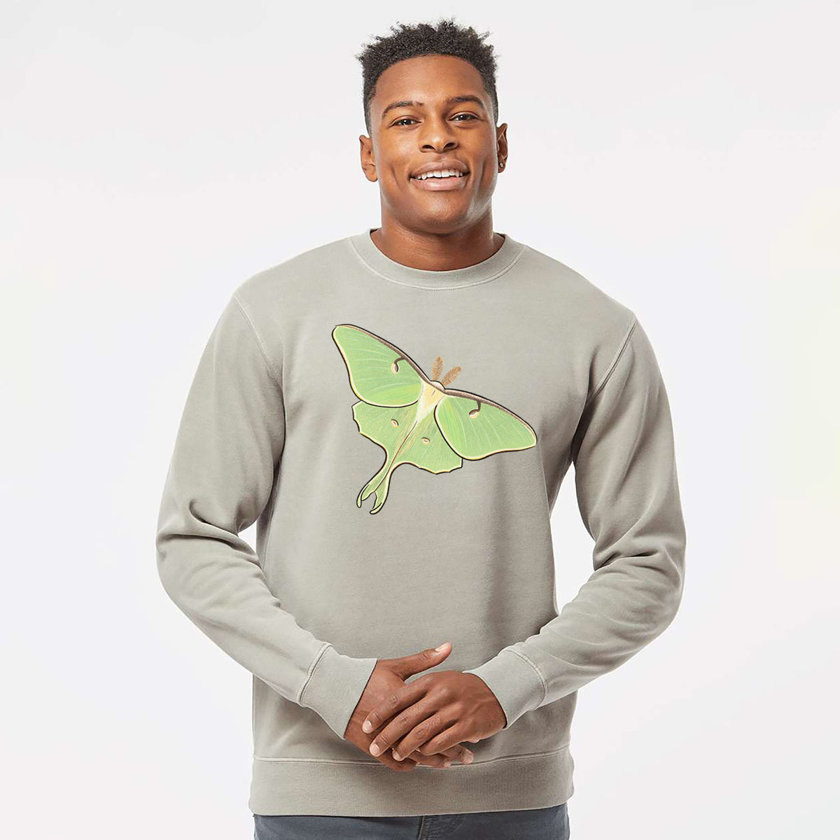 Vibrant Luna Moth - Actias luna - Unisex Pigment Dyed Crew Sweatshirt