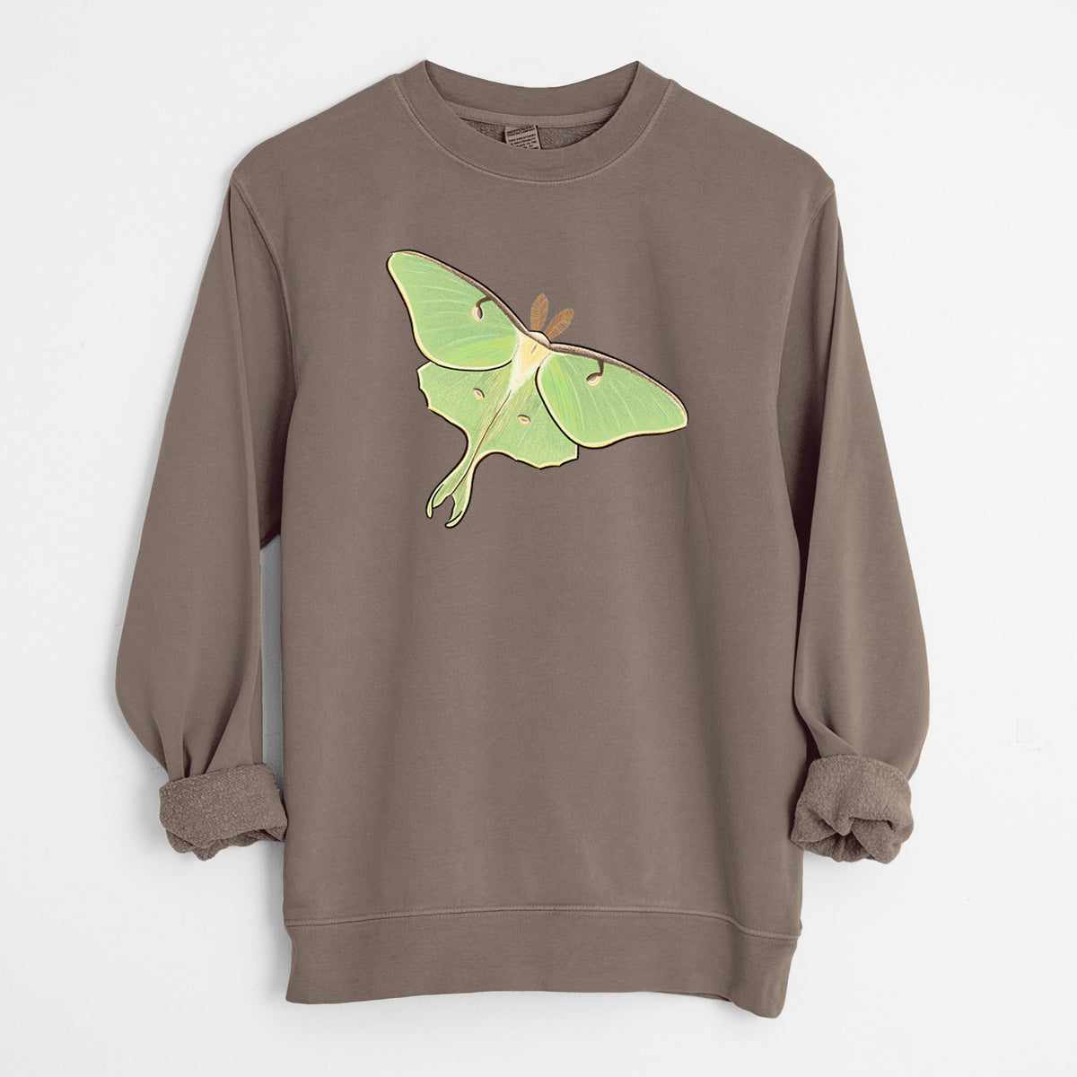 Vibrant Luna Moth - Actias luna - Unisex Pigment Dyed Crew Sweatshirt in Espresso