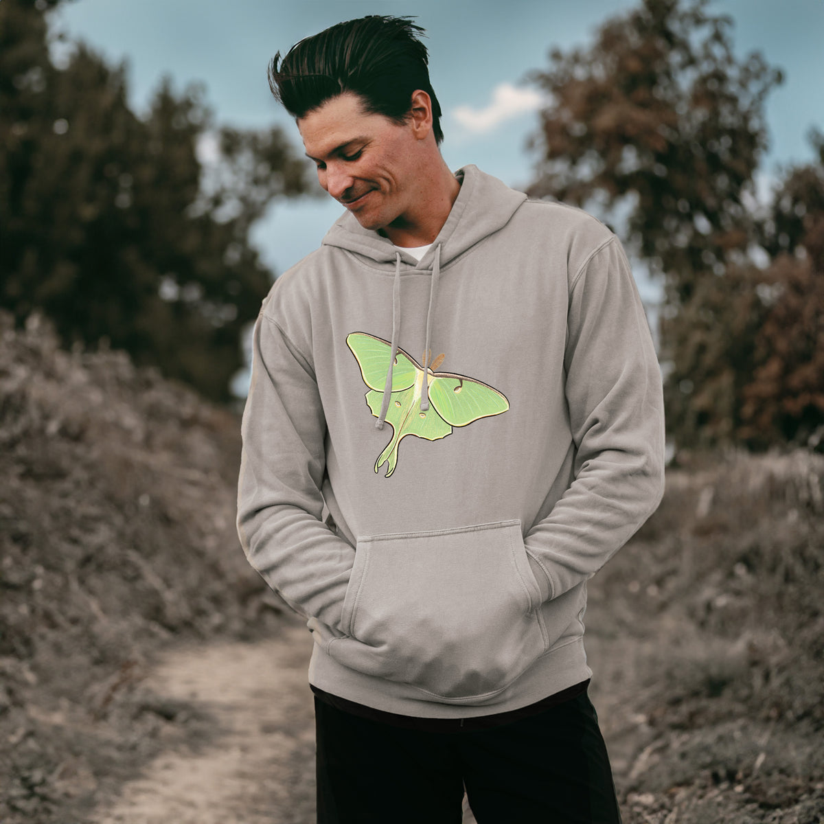 Vibrant Luna Moth - Actias luna - Unisex Pigment Dyed Hoodie