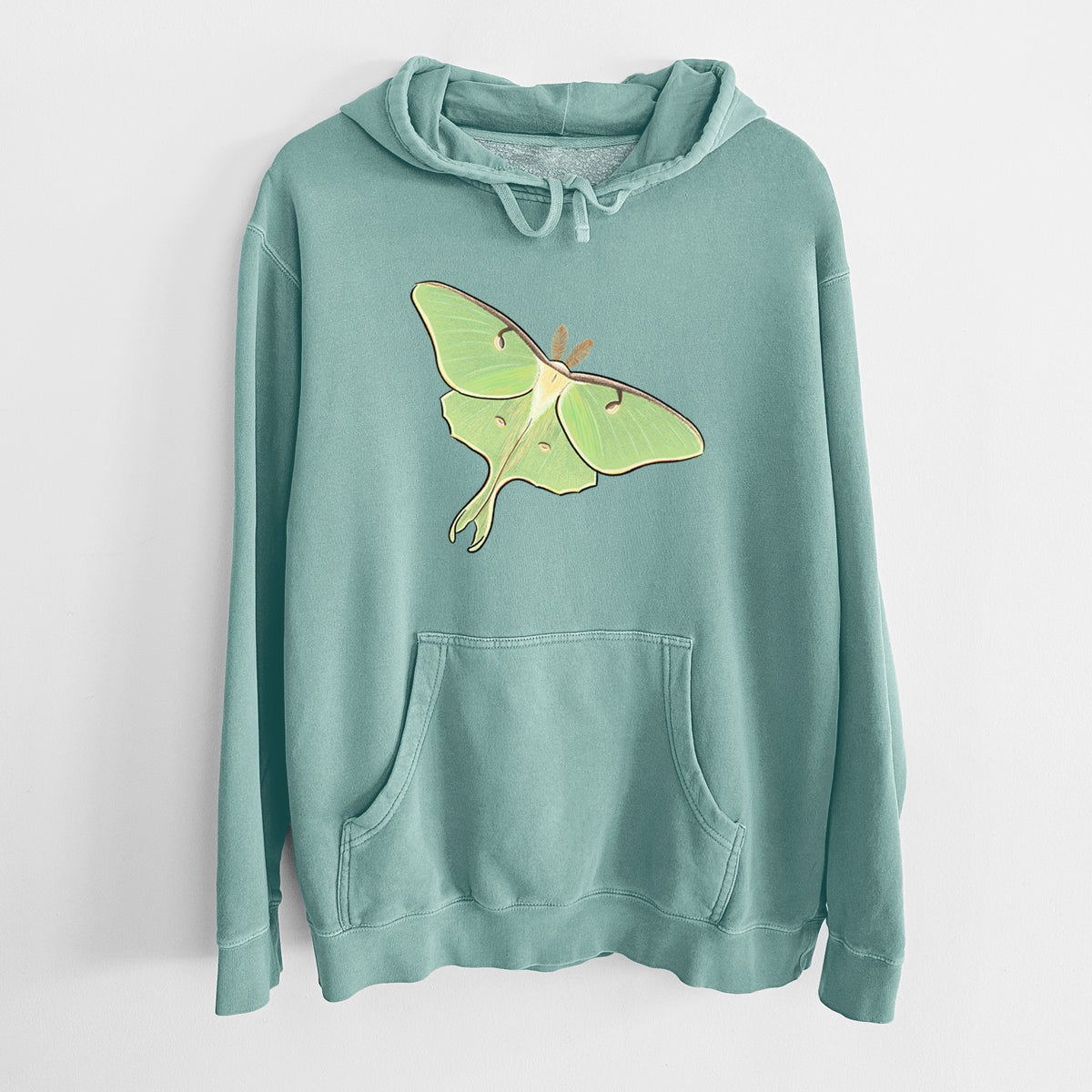 Vibrant Luna Moth - Actias luna - Unisex Pigment Dyed Hoodie