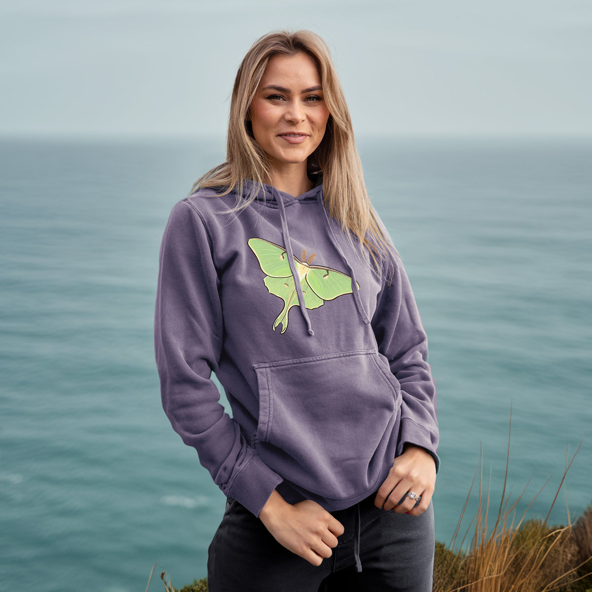 Vibrant Luna Moth - Actias luna - Unisex Pigment Dyed Hoodie