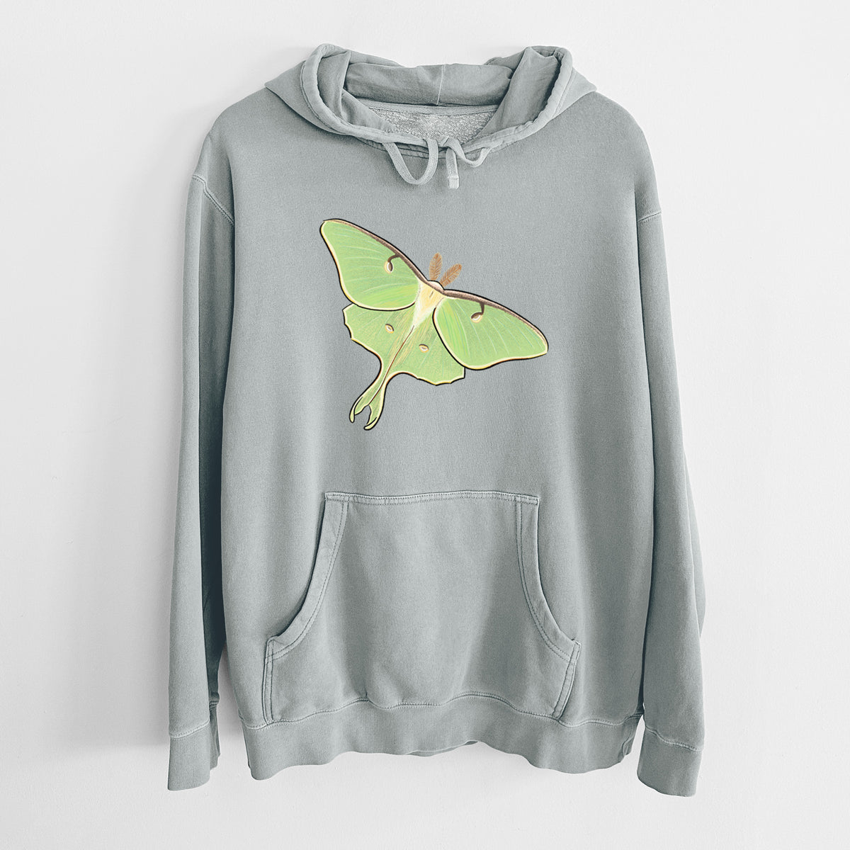 Vibrant Luna Moth - Actias luna - Unisex Pigment Dyed Hoodie