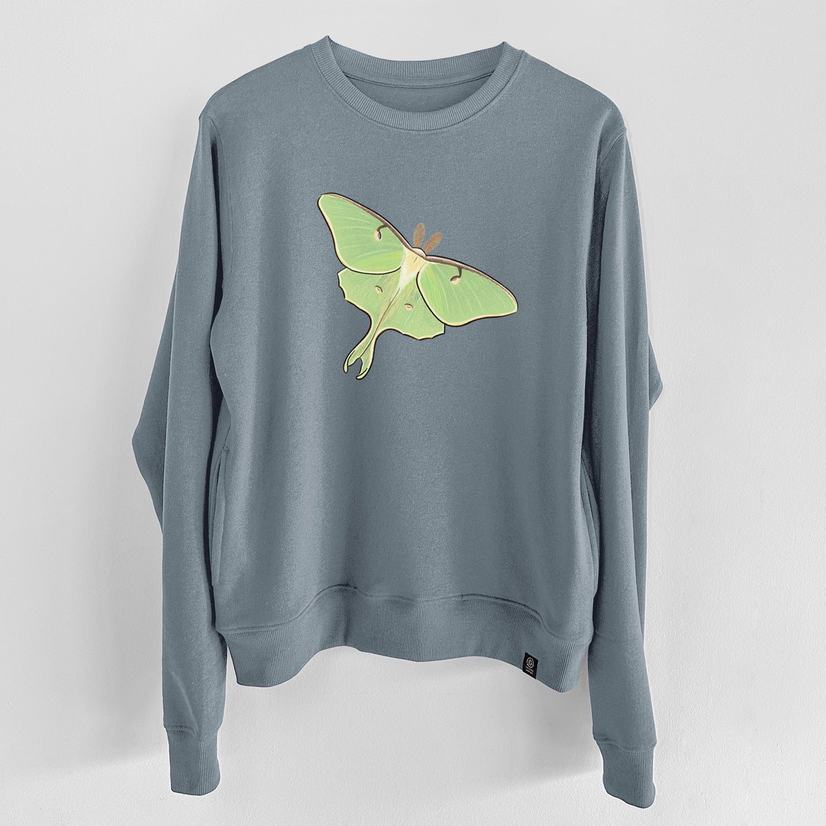 Vibrant Luna Moth - Actias luna  - Unisex Reclaimed Crewneck Sweatshirt