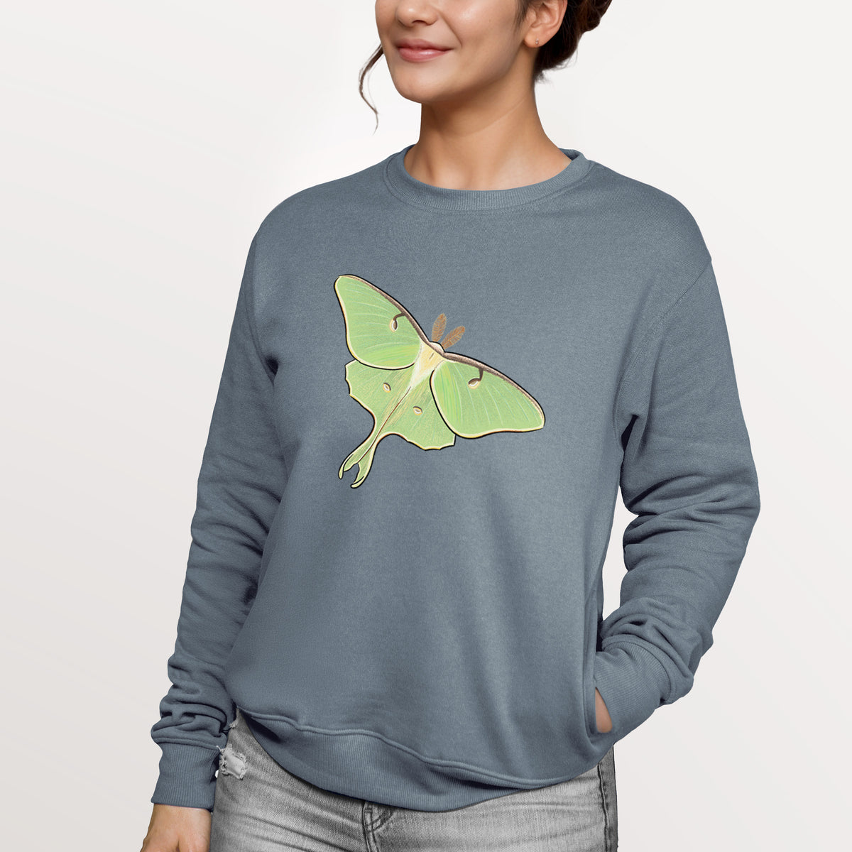 Vibrant Luna Moth - Actias luna  - Unisex Reclaimed Crewneck Sweatshirt