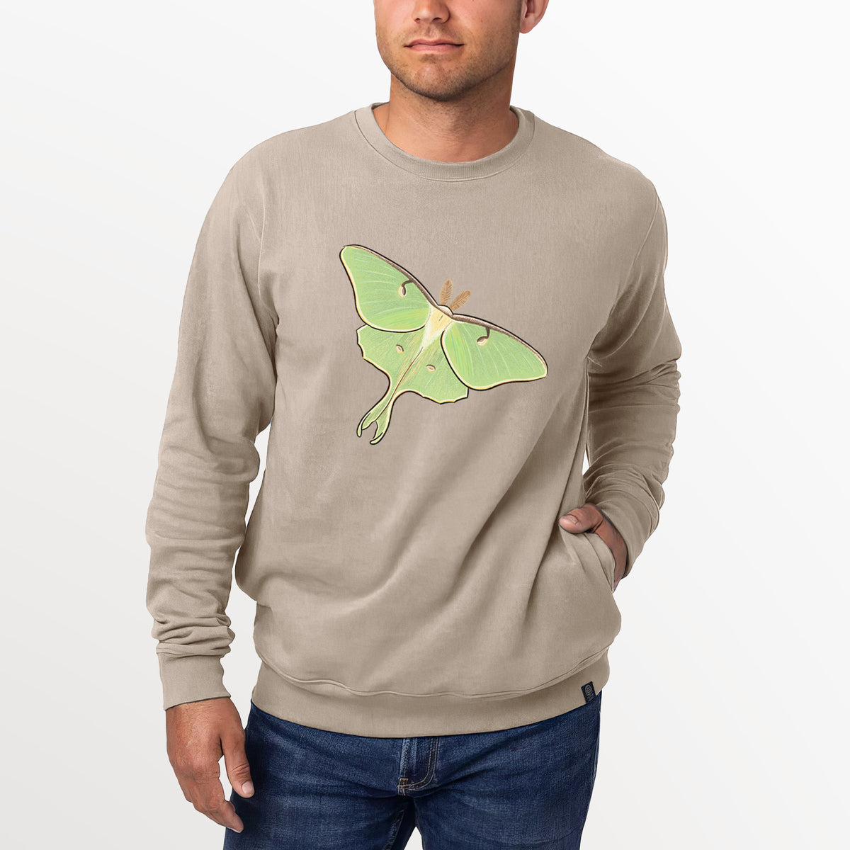 Vibrant Luna Moth - Actias luna  - Unisex Reclaimed Crewneck Sweatshirt