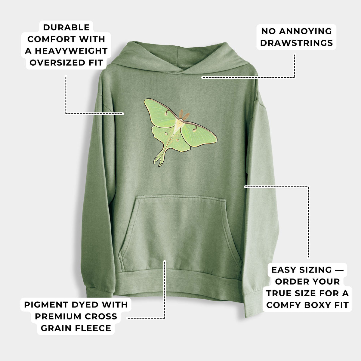 Vibrant Luna Moth - Actias luna  - Urban Heavyweight Hoodie