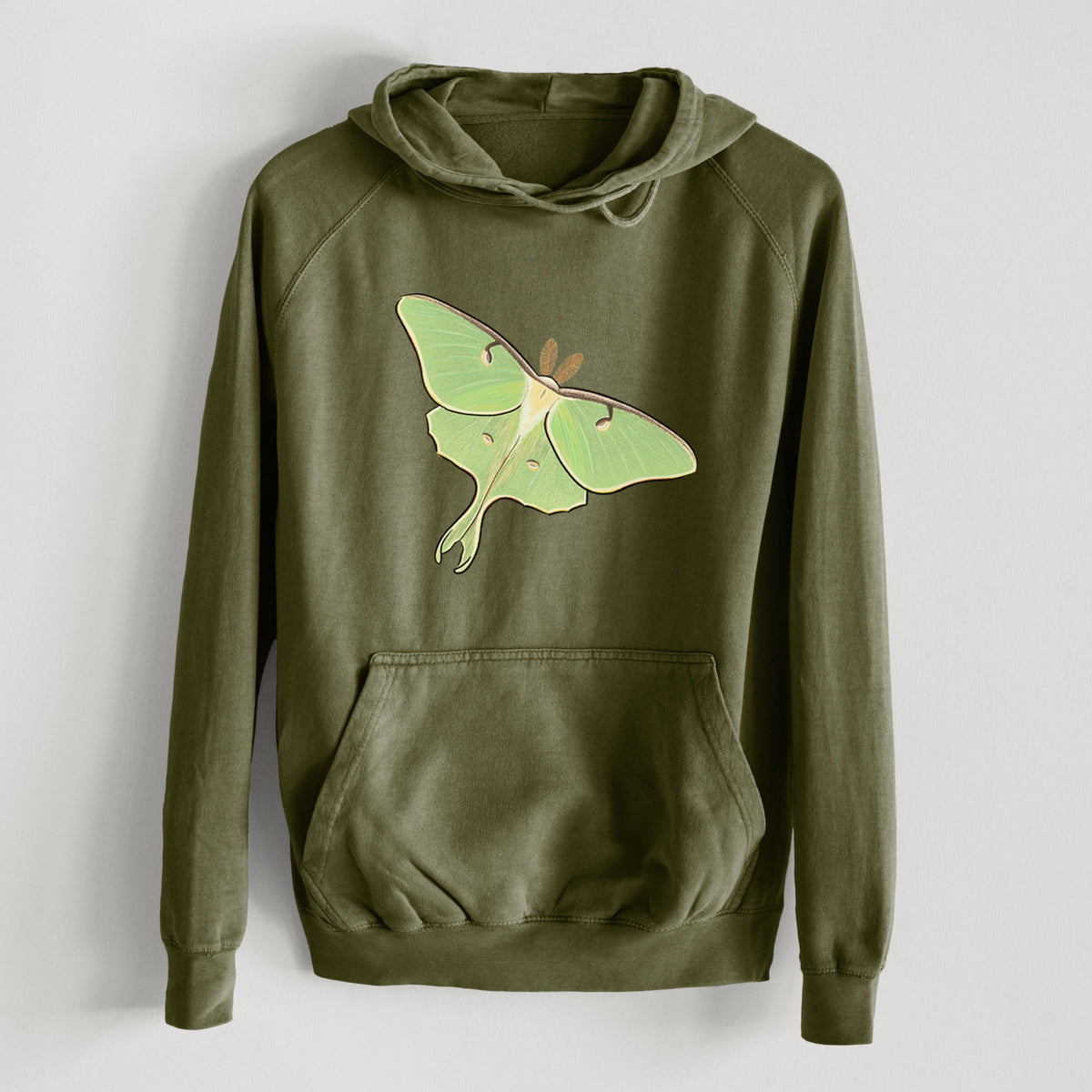 Vibrant Luna Moth - Actias luna  - Mid-Weight Unisex Vintage 100% Cotton Hoodie