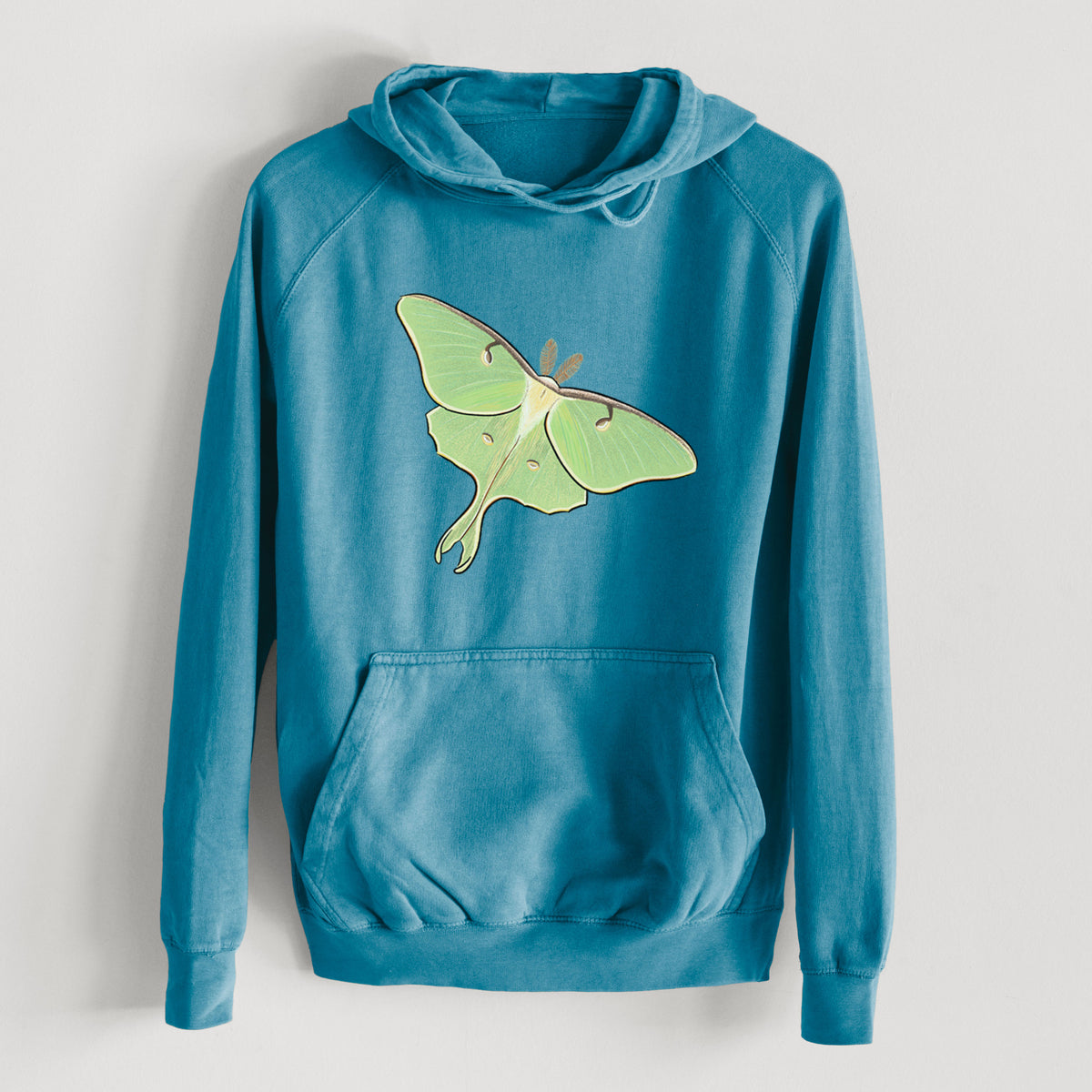 Vibrant Luna Moth - Actias luna  - Mid-Weight Unisex Vintage 100% Cotton Hoodie