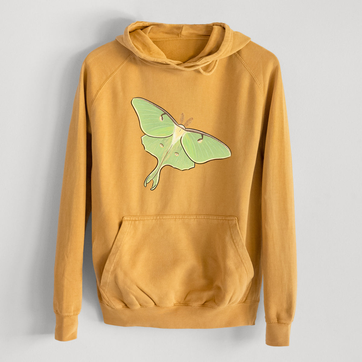 Vibrant Luna Moth - Actias luna  - Mid-Weight Unisex Vintage 100% Cotton Hoodie