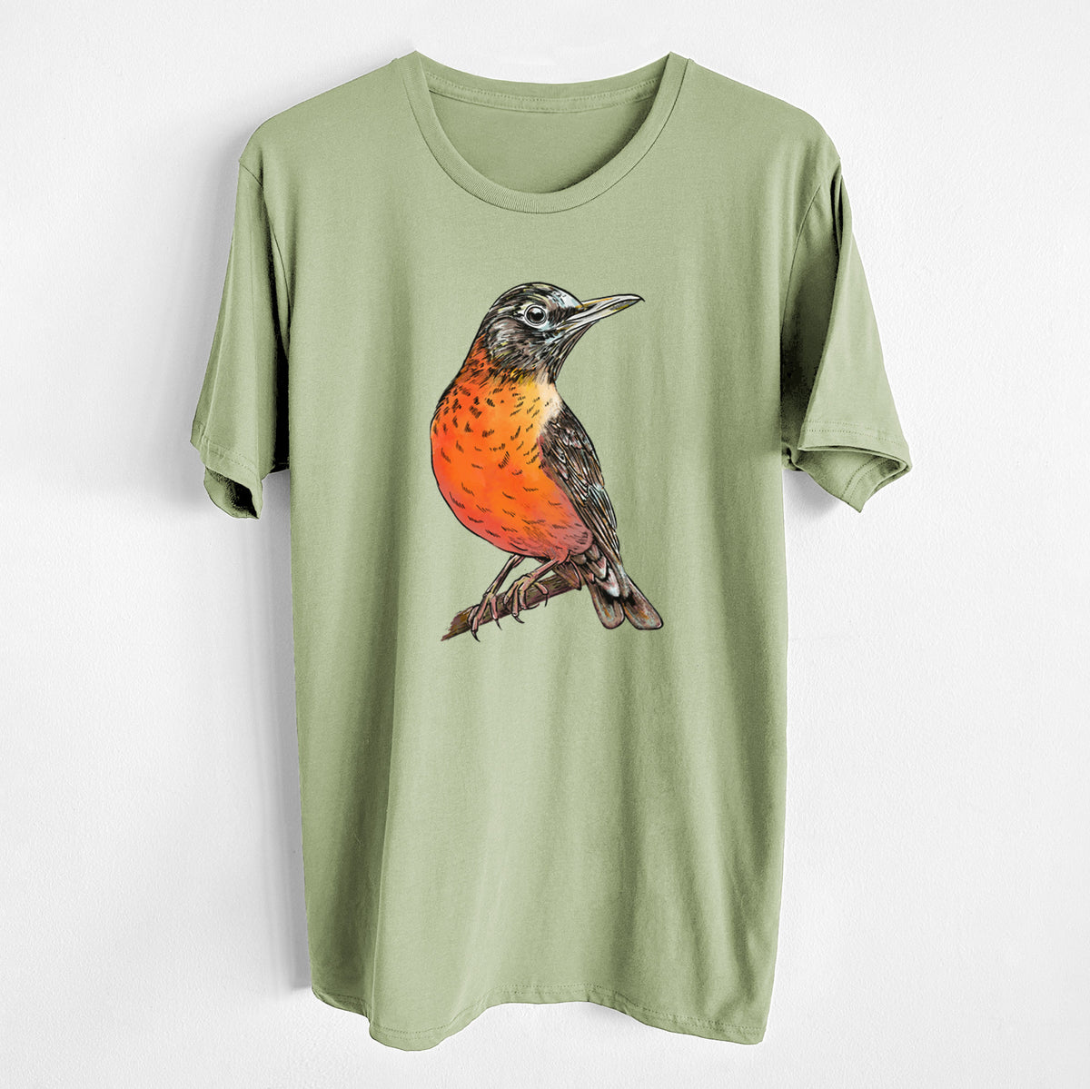 Vibrant American Robin - Turdus migratorius - Unisex Crewneck - Made in USA - 100% Organic Cotton