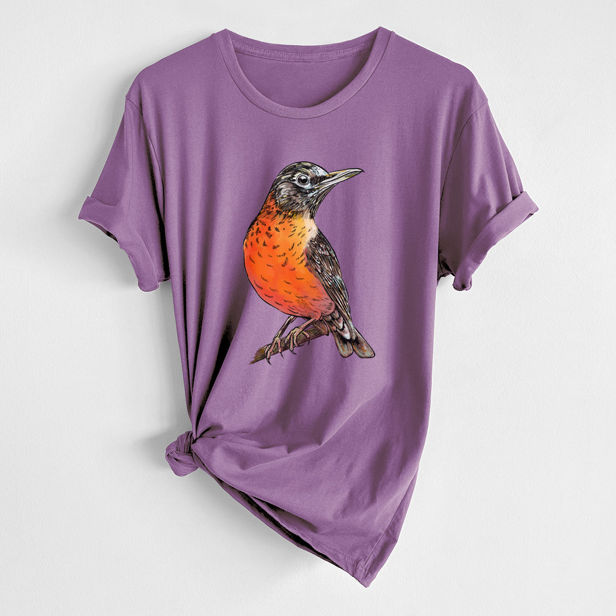 Vibrant American Robin - Turdus migratorius - Unisex Crewneck - Made in USA - 100% Organic Cotton