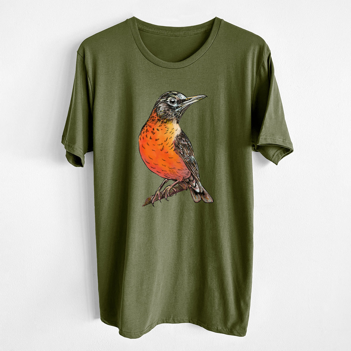 Vibrant American Robin - Turdus migratorius - Unisex Crewneck - Made in USA - 100% Organic Cotton