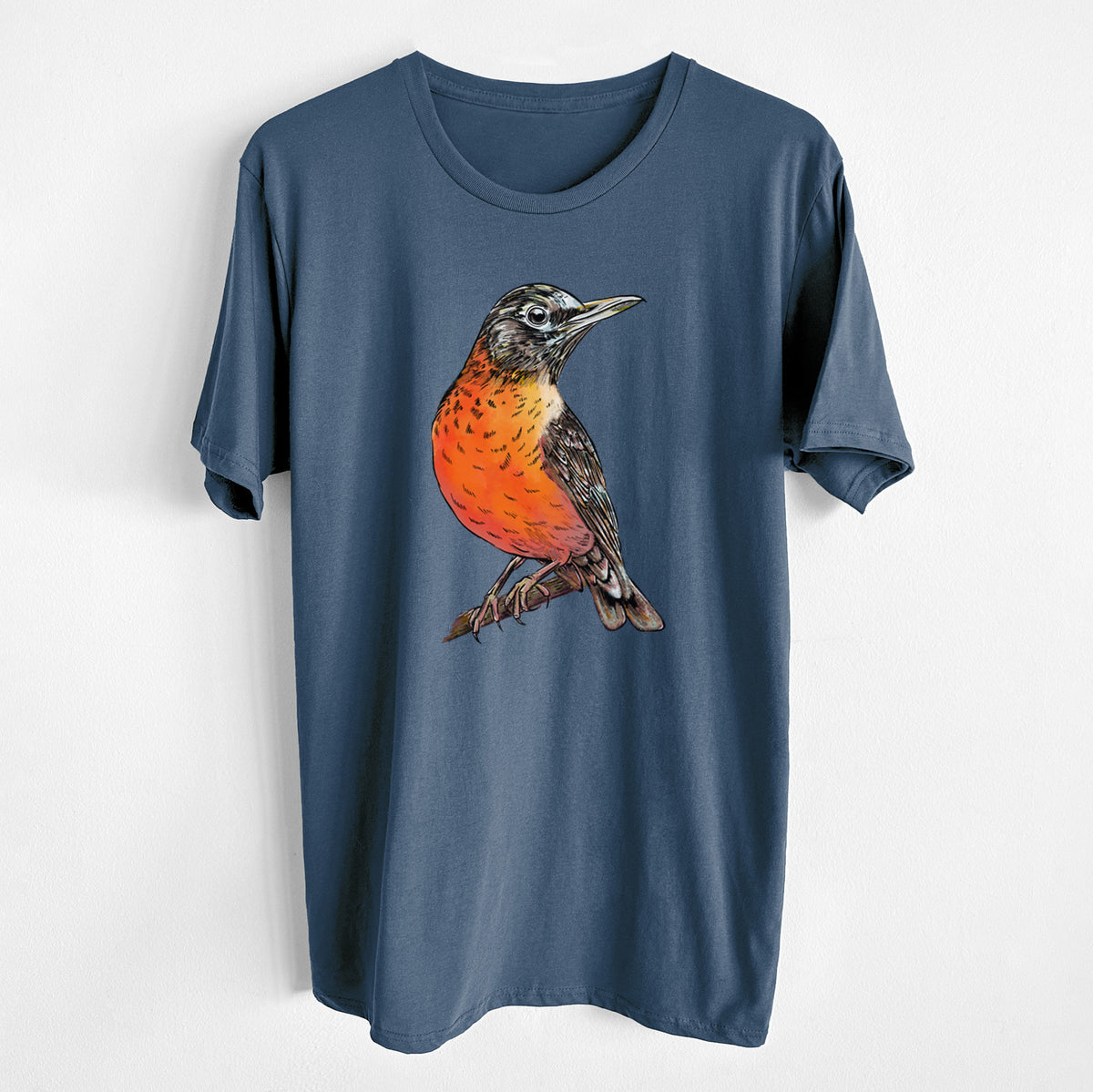 Vibrant American Robin - Turdus migratorius - Unisex Crewneck - Made in USA - 100% Organic Cotton