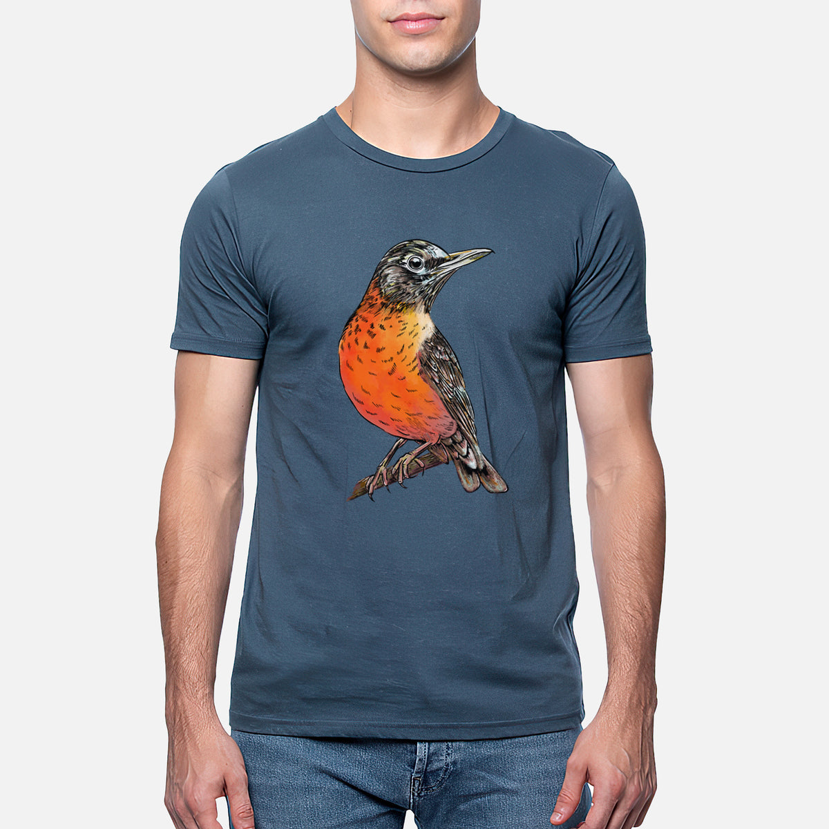 Vibrant American Robin - Turdus migratorius - Unisex Crewneck - Made in USA - 100% Organic Cotton