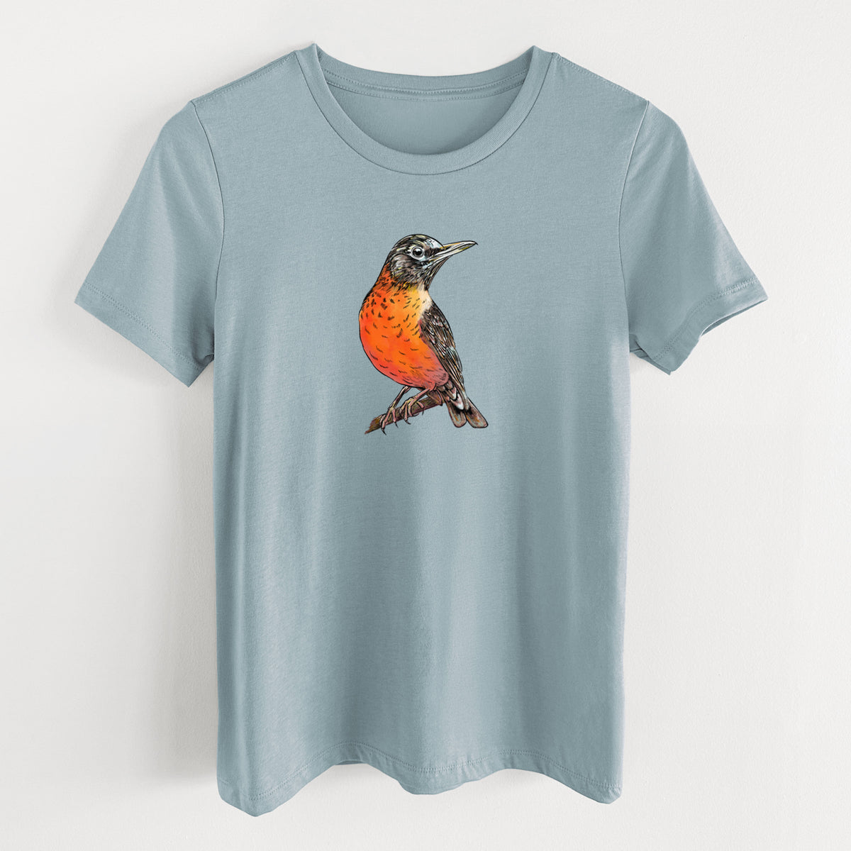 Vibrant American Robin - Turdus migratorius - Women&#39;s Lightweight Relaxed Fit 100% Cotton Crewneck