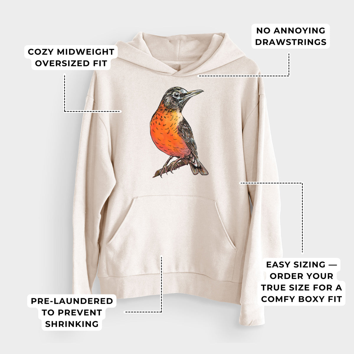 Vibrant American Robin - Turdus migratorius  - Bodega Midweight Hoodie