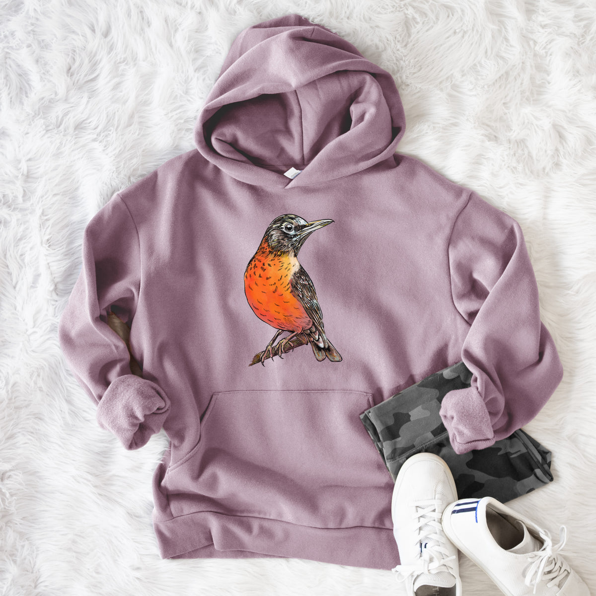 Vibrant American Robin - Turdus migratorius  - Bodega Midweight Hoodie