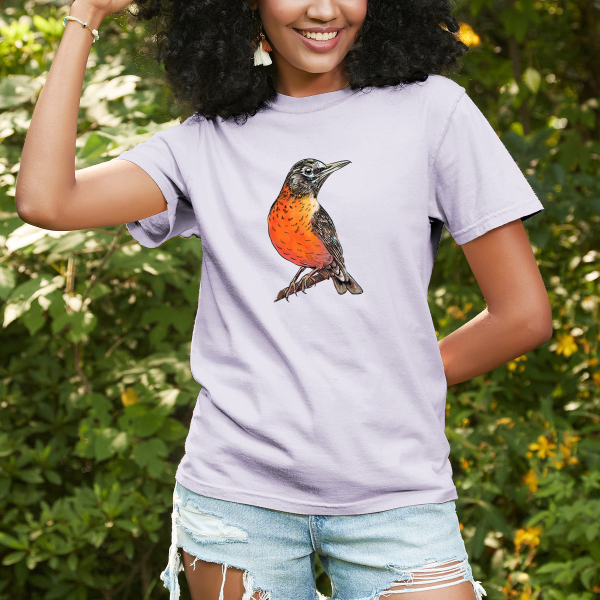 Vibrant American Robin - Turdus migratorius - Unisex Comfort Colors Garment-Dyed Heavyweight T-shirt