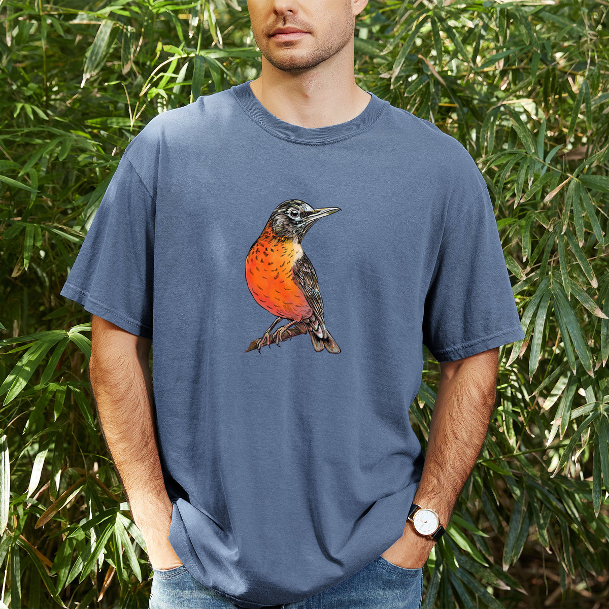 Vibrant American Robin - Turdus migratorius - Unisex Comfort Colors Garment-Dyed Heavyweight T-shirt