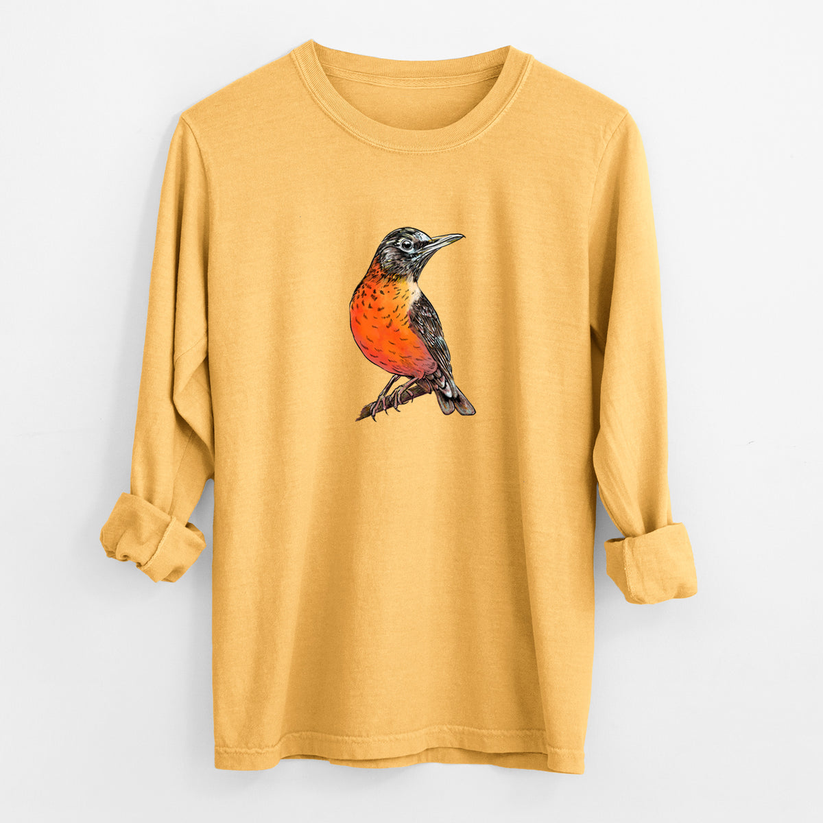 Vibrant American Robin - Turdus migratorius - Unisex Comfort Colors 100% Cotton Long Sleeve