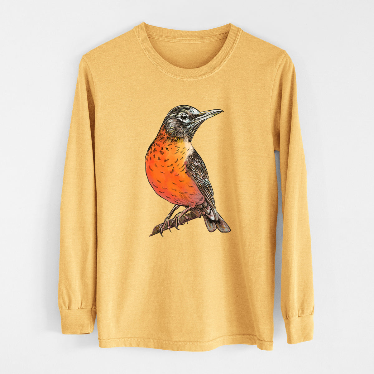 Vibrant American Robin - Turdus migratorius - Heavyweight 100% Cotton Long Sleeve