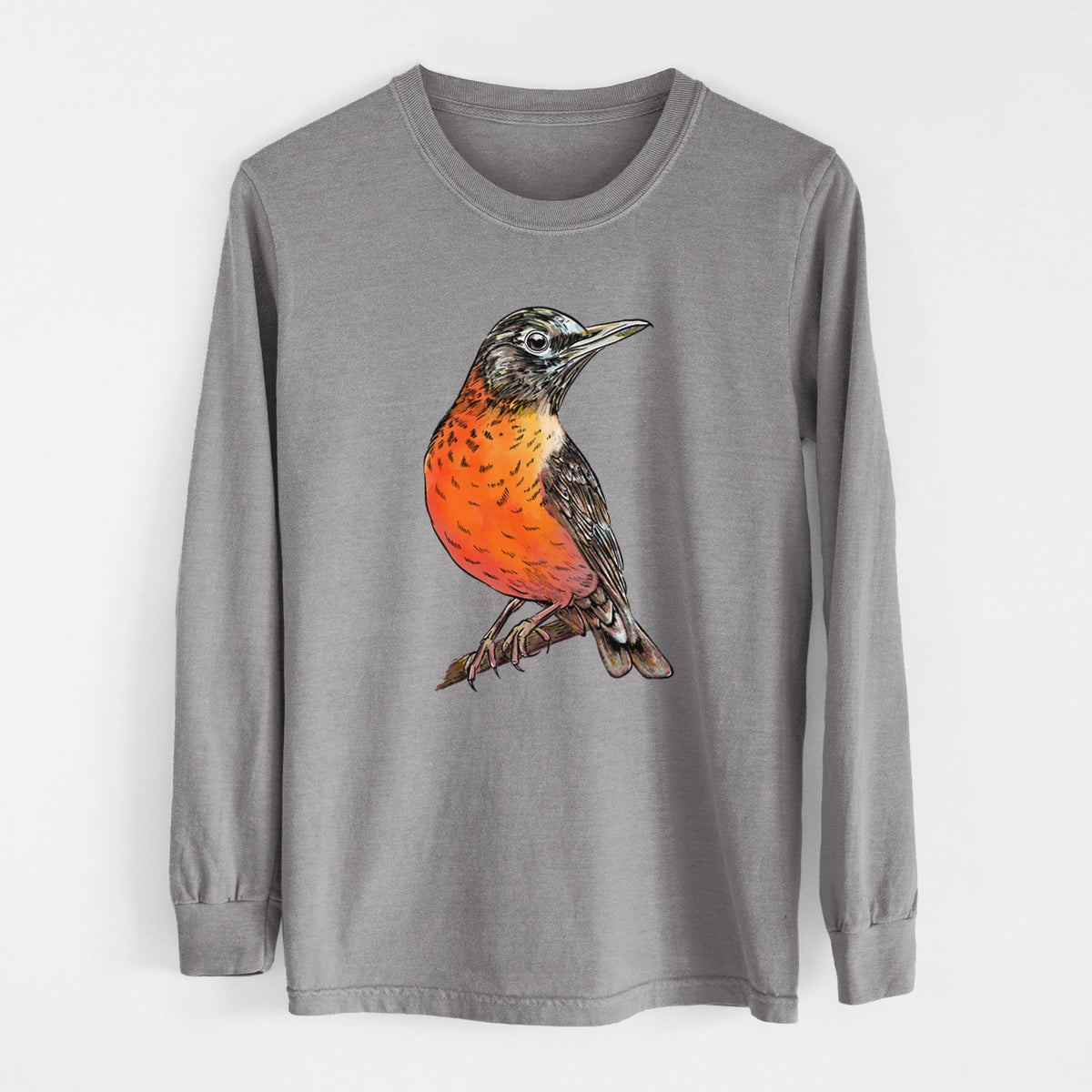 Vibrant American Robin - Turdus migratorius - Heavyweight 100% Cotton Long Sleeve