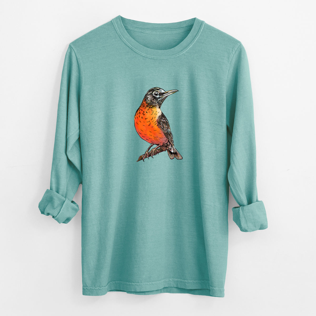 Vibrant American Robin - Turdus migratorius - Unisex Comfort Colors 100% Cotton Long Sleeve