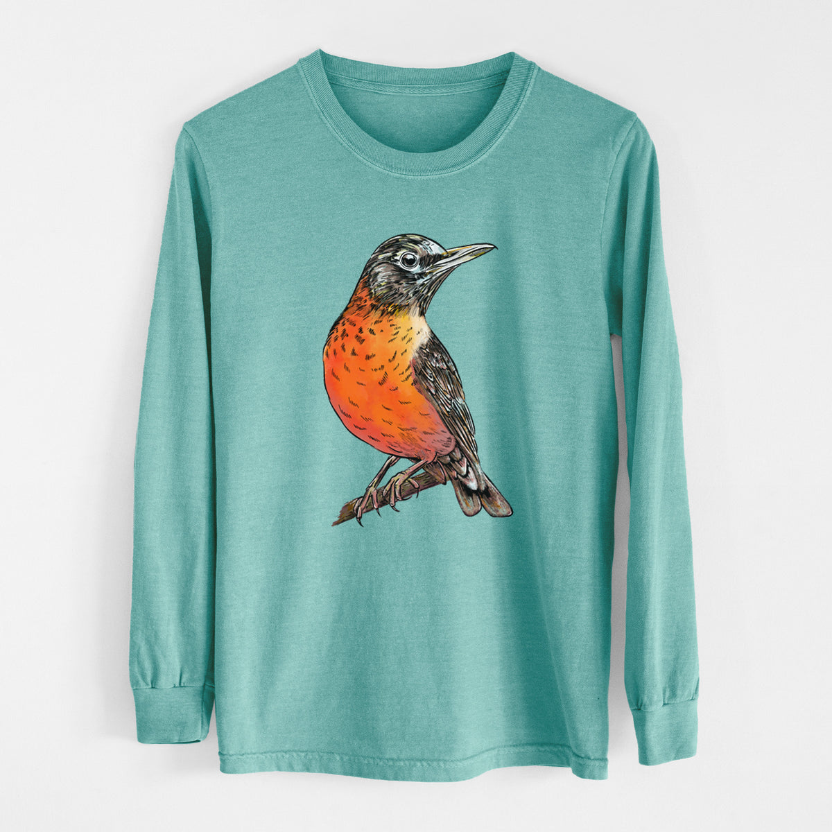 Vibrant American Robin - Turdus migratorius - Heavyweight 100% Cotton Long Sleeve